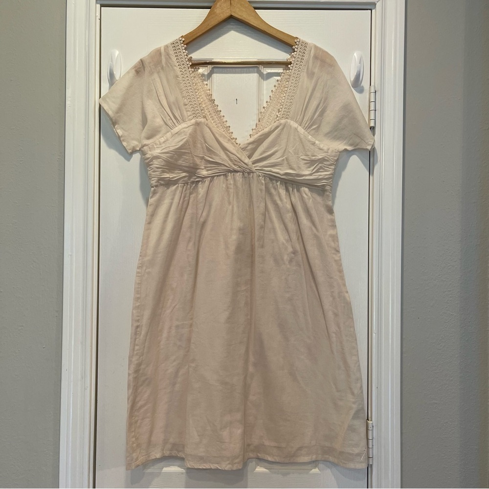 Vtg Paco Jeans Mini Dress Women’s Large White Cotton Lace Crochet Babydoll Y2K